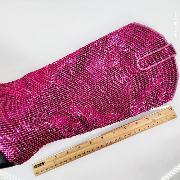 Mirage Fuchsia Pink Rhinestone Pull On Western Cowgirl Knee Boots - Picture 14 of 17